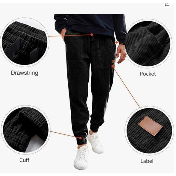 Mens Corduroy Joggers Drawstring Waist with Pockets size XL - Picture 4 of 6